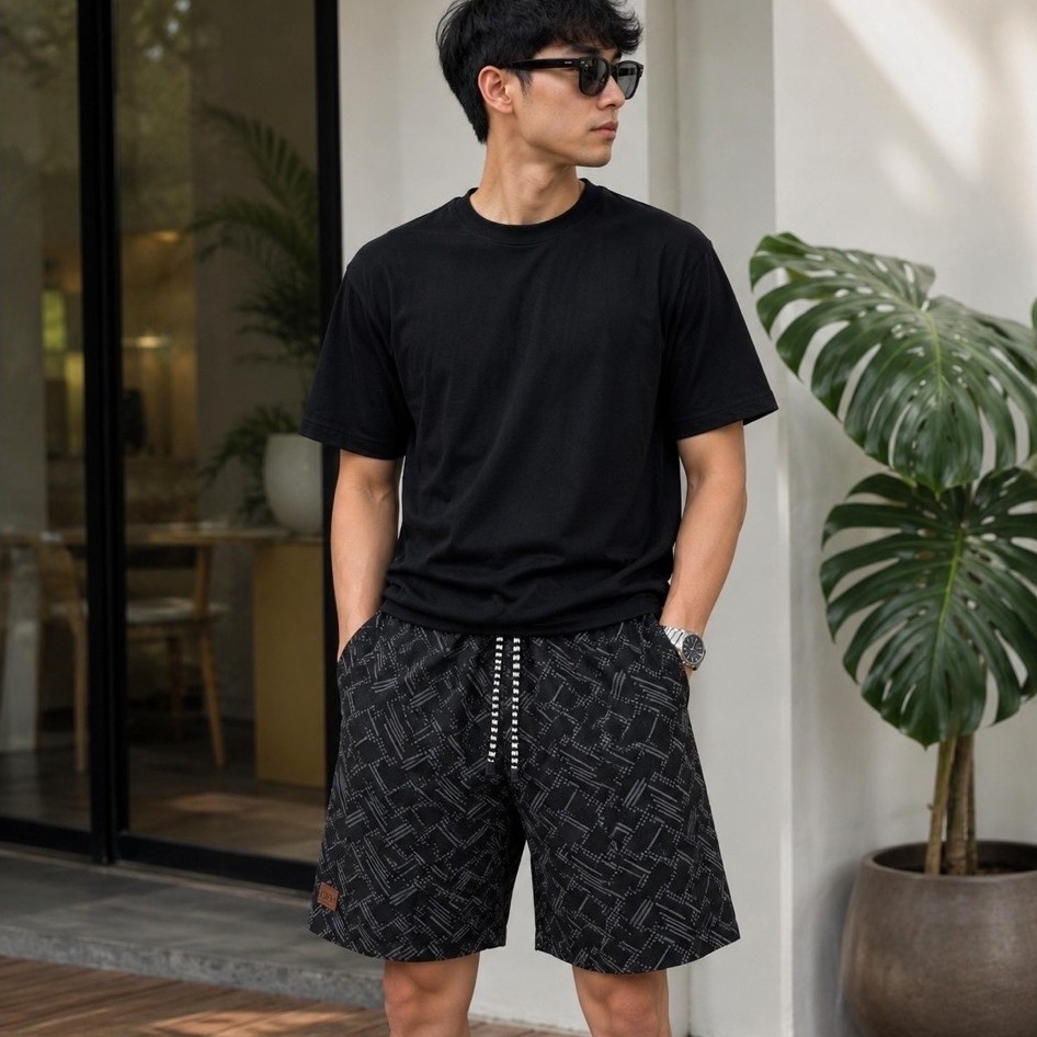 กางเกงขาสั้นผู้ชาย ABSTRACT PATTERN WITH DRAWSTRING