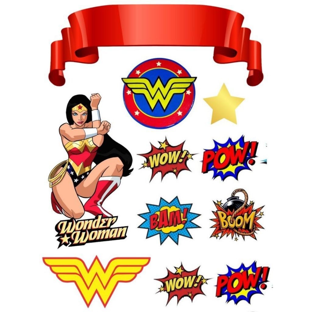 Sweet Decor ID เค้ก Topper Wonder Woman Custom ชื่อ | ท็อปเปอร์เค้กวันเกิดเด็กซูเปอร์ฮีโร่ | ก4 ตกแต