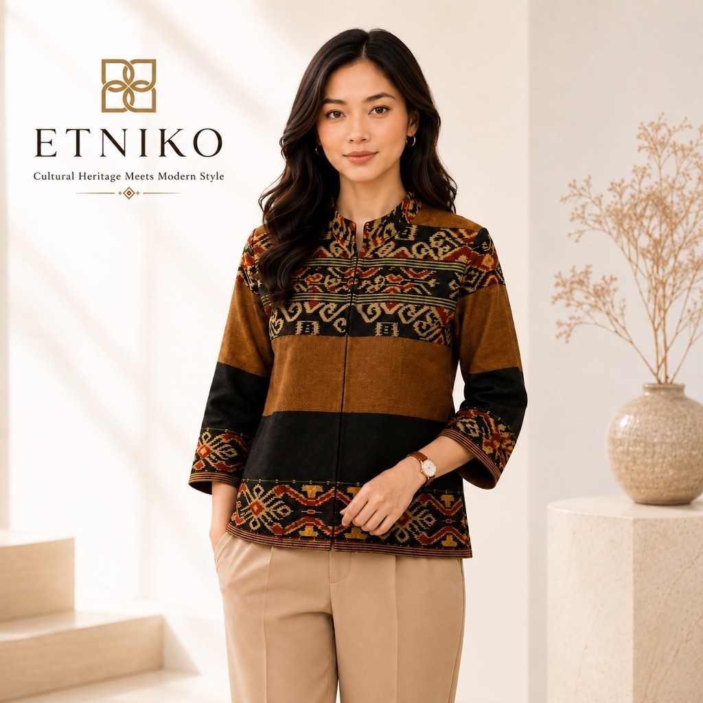 เสื้อเบลาส์ทอไอแคทขมิ้นพรีเมี่ยม | เสื้อสตรีแฮนด์เมดใส่สบายไซส์ S-XXL | BL-017