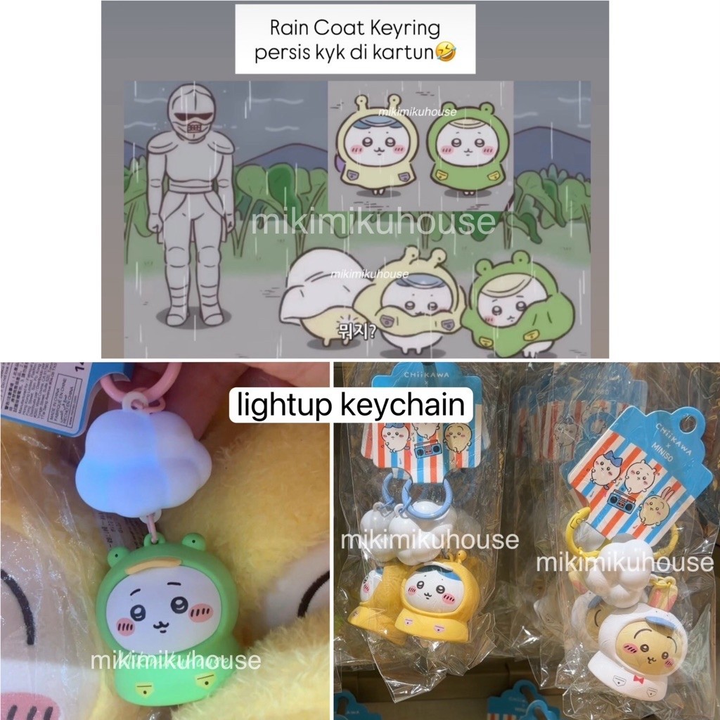 GANTUNGAN MINISO x CHIIKAWA LED KEYCHAIN LIGHTUP CHIIKAWA RAINCOAT รูปฤดูร้อน HACHIWARE KEYRING USAG