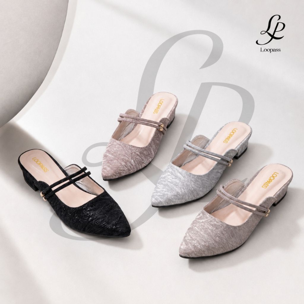 ผู้หญิง 3 ซม.Glitter Elegant Mules ชี้ Toe Heels สําหรับเชิญงานสําเร็จการศึกษา - HL007