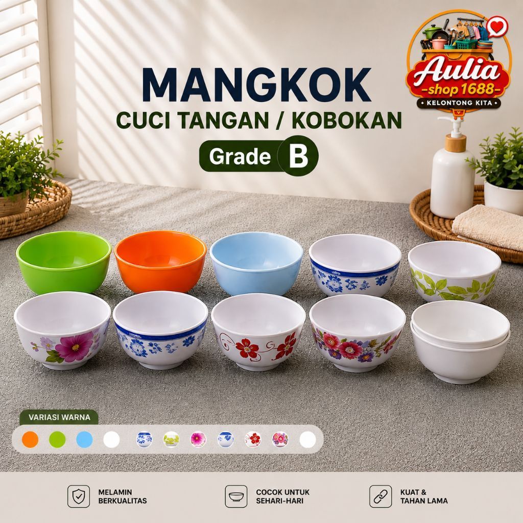 Auliashop1688 - GRADE B - ชามเมลามีนสําหรับซักมือด้วยลวดลายธรรมดาและดอกไม้ – สีสันสดใส