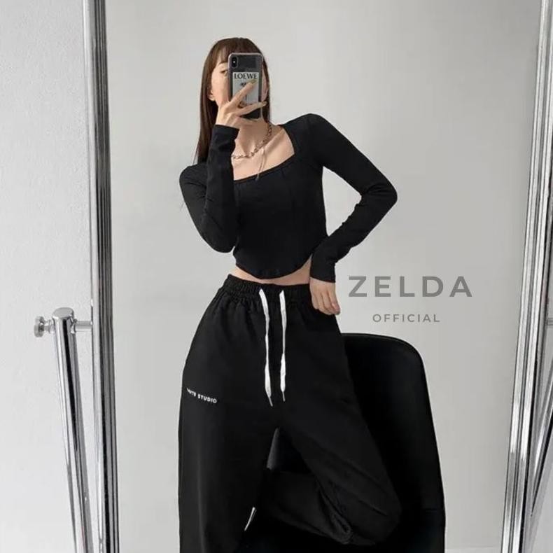 Zelda - Maggie เสื้อครอปแขนยาว เสื้อครอปคอเหลี่ยมแขนยาว Ctls 010 Kt78