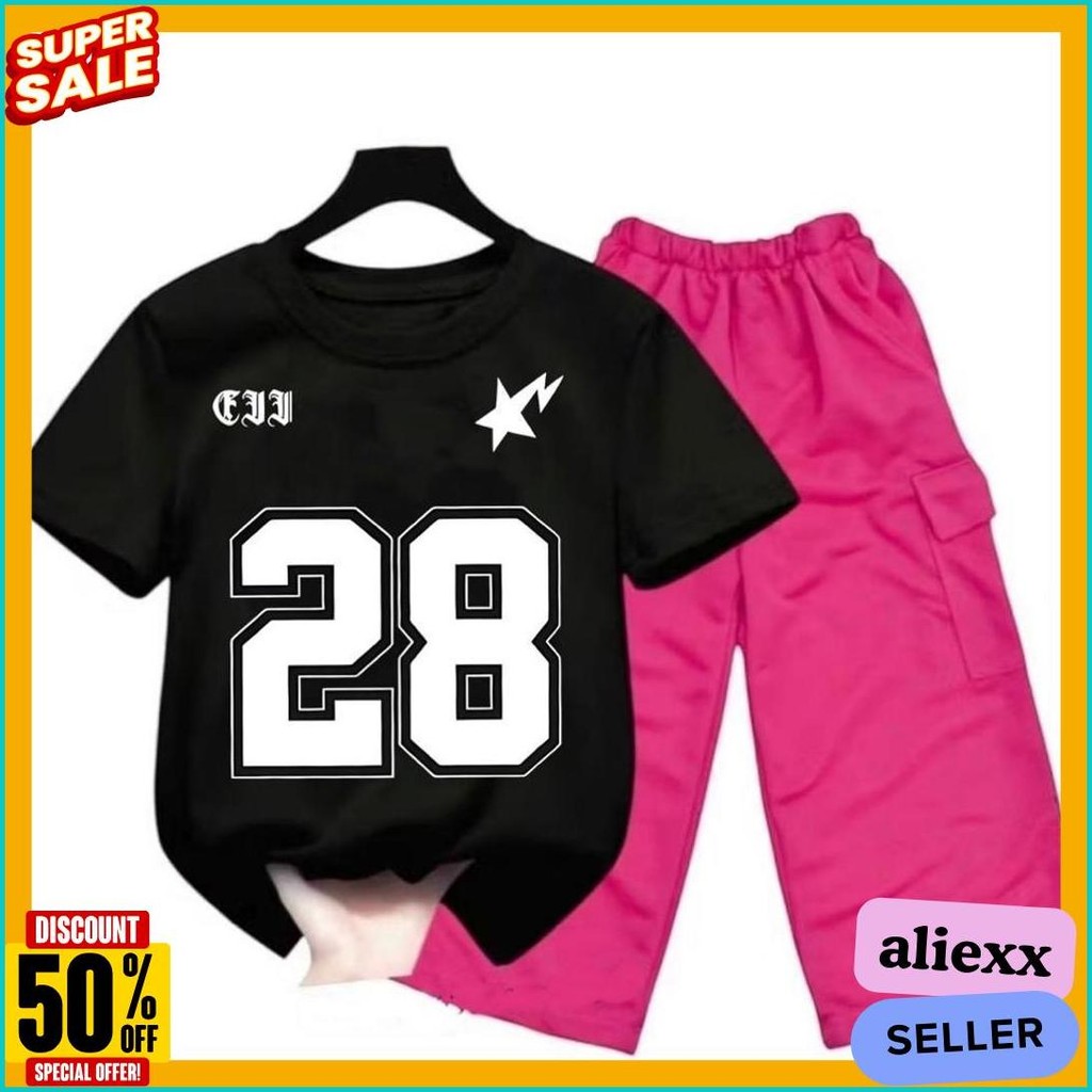 Nih Nih Cargo Pants Set Jersey Number 28 สําหรับเด็กอายุ 3-10 ปี Bd