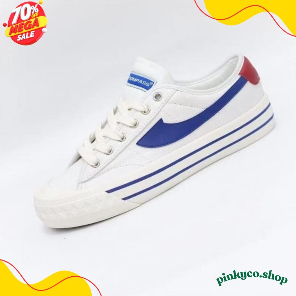 สูงสุด 70% Compass Retrograde White Blue Low Shoes - รองเท้าผ้าใบ Unisex ของแท้ 100% รับประกัน Bd