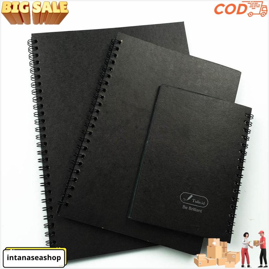 [Writing.Id] Basic Black Paper Plain Notebook A5 B5 A6 Plain Black จัดส่งฟรี