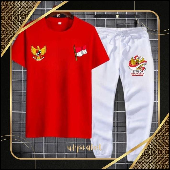 MERAH Crazy Re-65 ชุดผู้ใหญ่ 17 สิงหาคม 79 สีแดงสีขาว Asgard777 แขนสั้น Crazy Jogger กางเกง