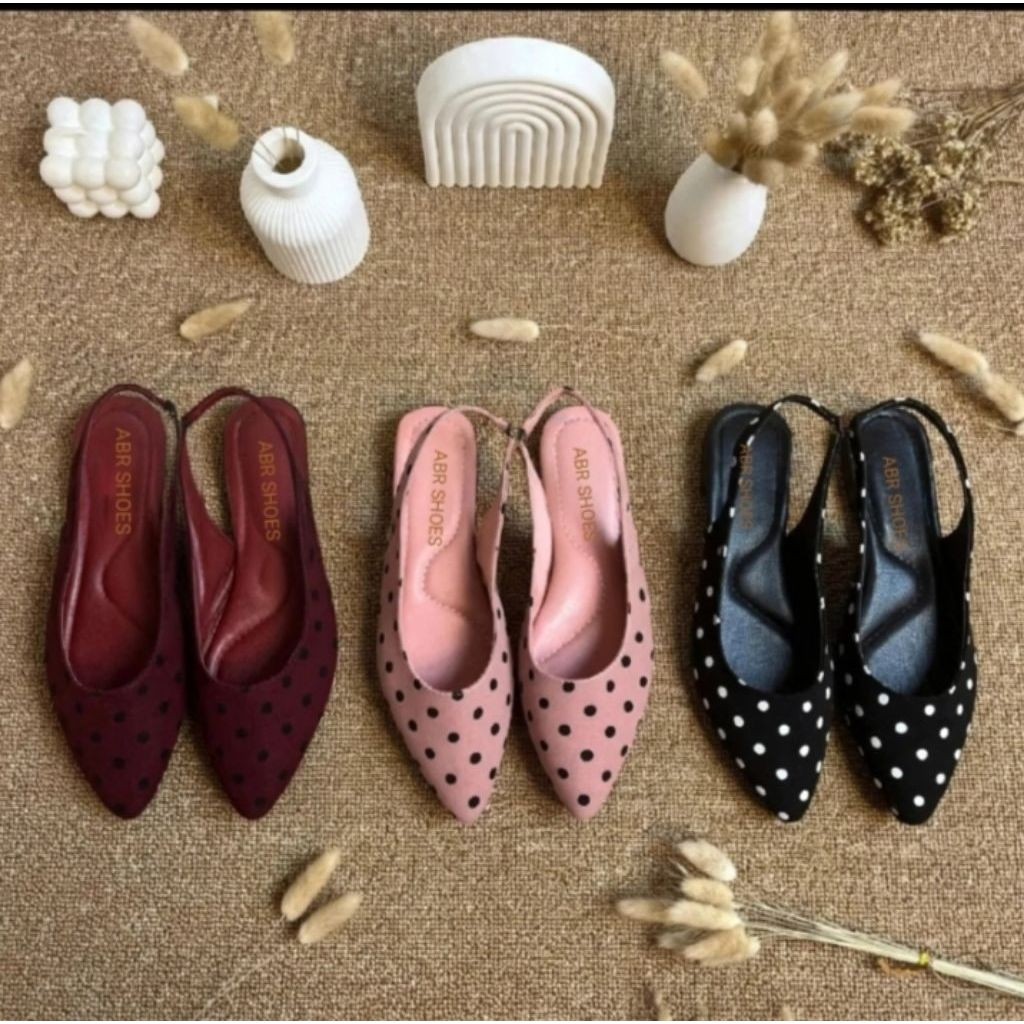 ABR SHOES Womens Slingback Mules SHOES Pollkadot | รองเท้าส้นแบนสตรีอินเทรนด์
