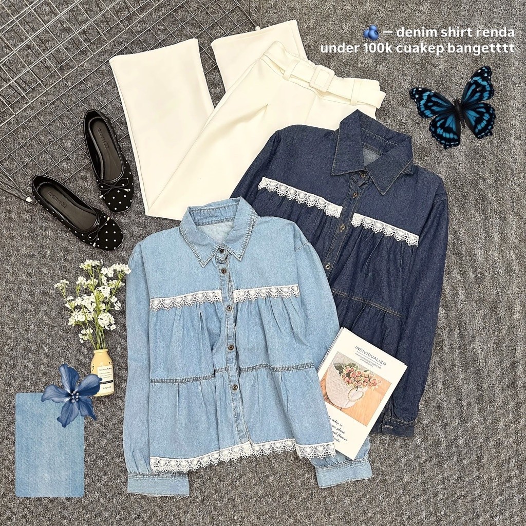 KEMEJA PJG LAYER LACE JEANS SHIRT รหัส: 10063697