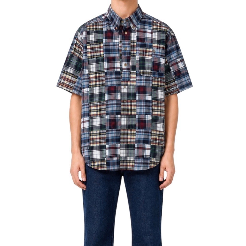 Late 90s Orvis Half Button Patchwork Madras Vintage Button Down