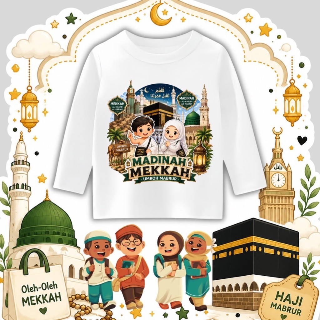 HAJJ UMRAH SOUVENIS MOCCA LONG-SLEEVED CHILDRENS เสื้อยืด UMROH MABRUR B