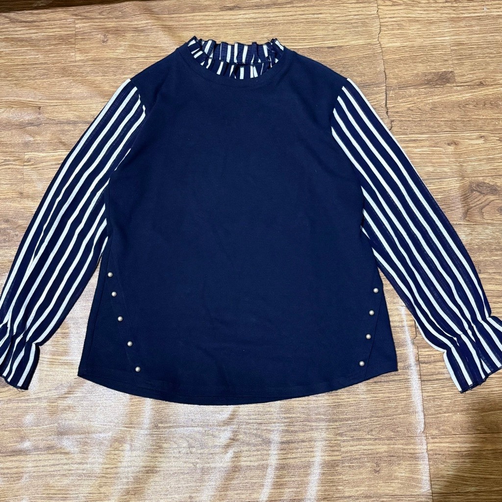 PL / Preloved Ruffle Neck Combi Striped Tunic