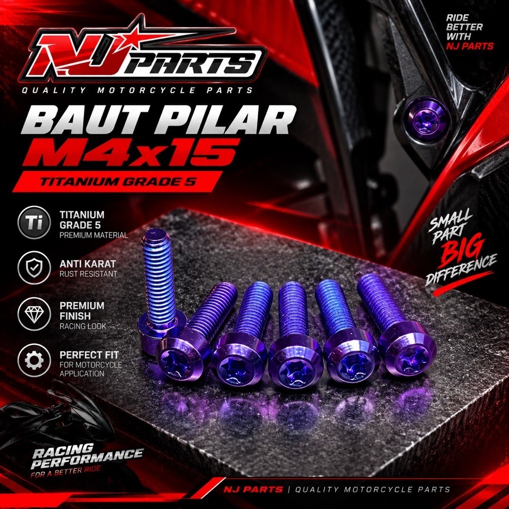 น็อตไทเท ม4x15 เกลียวเสา 6 ยาว 1.5 (ราคาหน่วย) เกรด 5 โดยnjparts