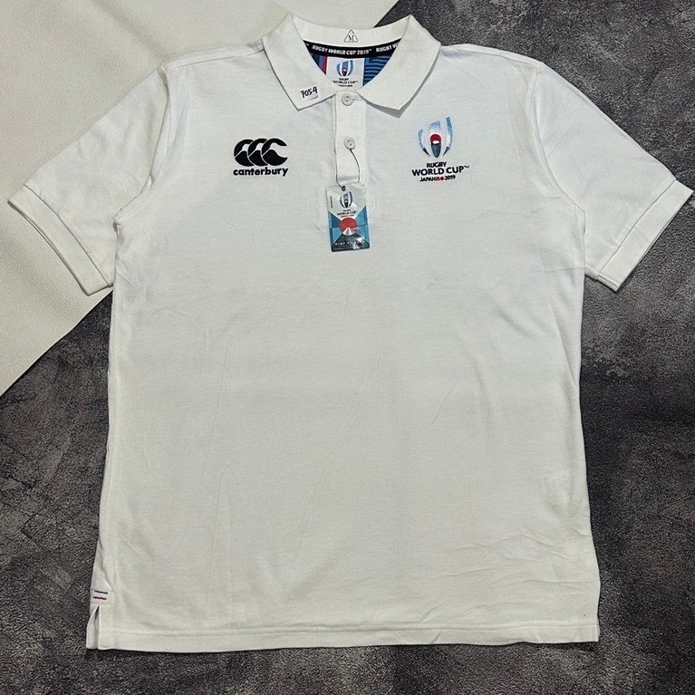 Canterbury Rugby World Cup 2019 เสื้อโปโลผู้ชายแขนสั้นสีขาว