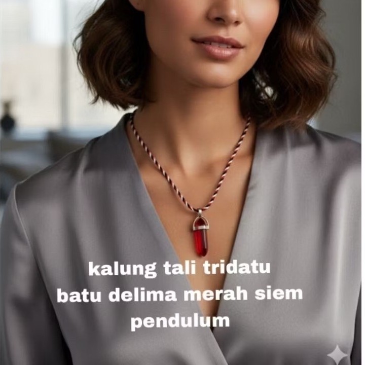 MERAH TRIDATU สร้อยคอพร้อมหิน SIEM สีแดง สไตล์ดินสอ