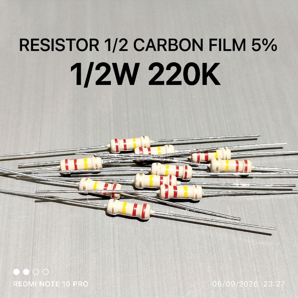 (QTY 10 ชิ้น) 1/2W 1/2WATT 220K 220K CF 5% ROHS RESISTOR