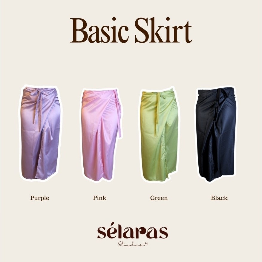 HIJAU UNGU Basic Wrap Skirt/ Selaras Wrap Skirt (ชมพู, ม่วง, ดํา, เขียว)