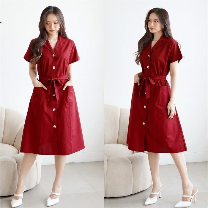 KATUN KEMEJA PFS ชุดเดรสผ้าฝ้ายธรรมดาคอปกปุ่มเต็มเสื้อวัยรุ่นสมัยใหม่