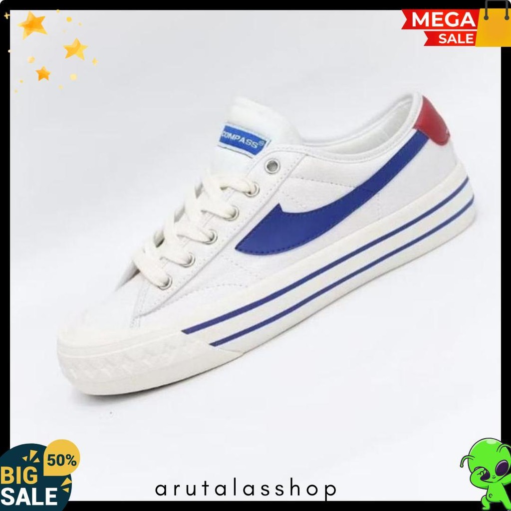 Must มี! Compass Retrograde White Blue Low Shoes - รองเท้าผ้าใบ Unisex ของแท้ 100% พร้อมการรับประกัน