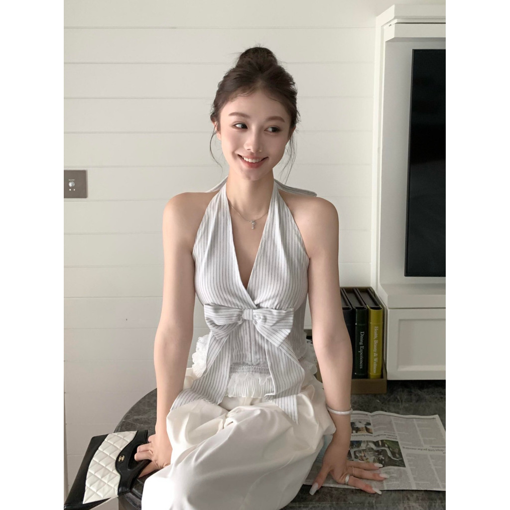 Dainty Vogueเสื้อกล้ามคล้องคอลายทางสําหรับฤดูร้อนของผู้หญิง