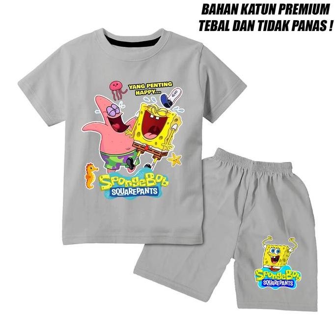 KATUN DS47 >> ชุดเสื้อยืดสําหรับเด็กชายและเด็กหญิงพร้อม spongebob หัวเราะ motif วัสดุผ้าฝ้ายพรีเมี่ย