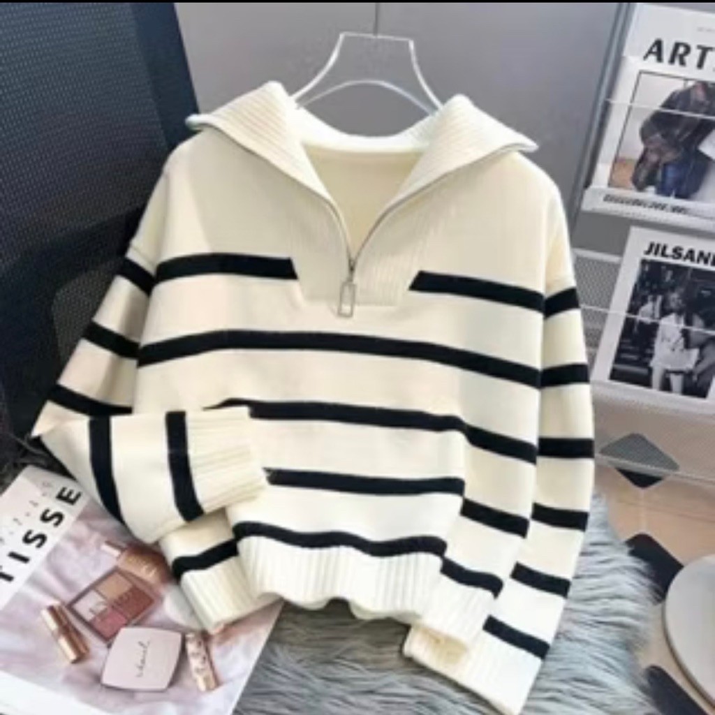 KOREAN ZIPPER CARDIGAN/AUNTUMN CARDIGAN/STRIPE ZPPER CARDIGAN