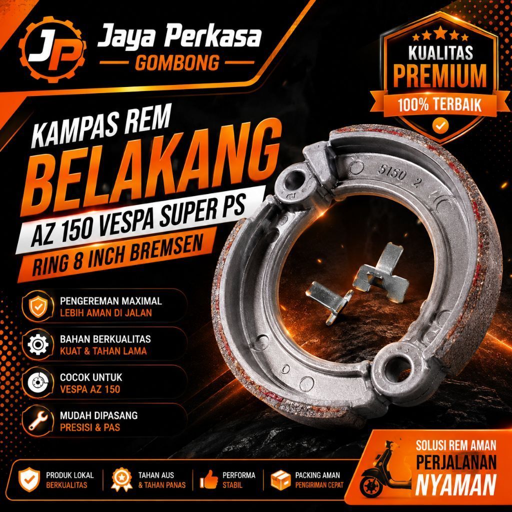 ผ้าเบรกด้านหลัง AZ 150 VESPA SUPER PS RING 8 นิ้ว BREMSEN