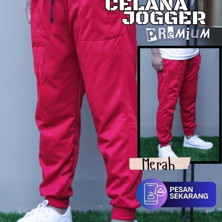 MERAH RED JOGGER PANTS SIZE XXL WEIGHT 76-85 KG