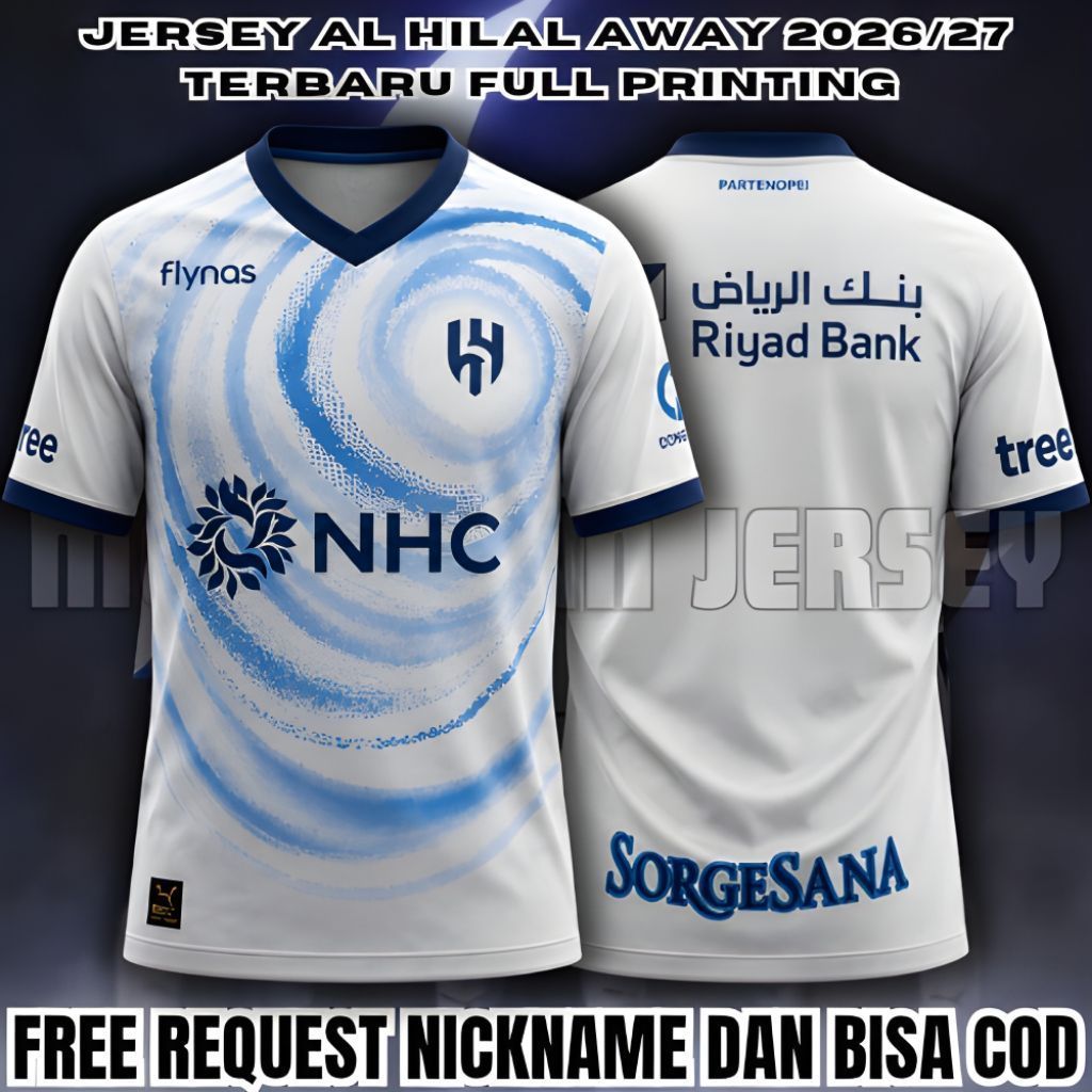 ล่าสุด Al Hilal Away Jersey 2026/27 พิมพ์เต็มฟรี Nickname Request