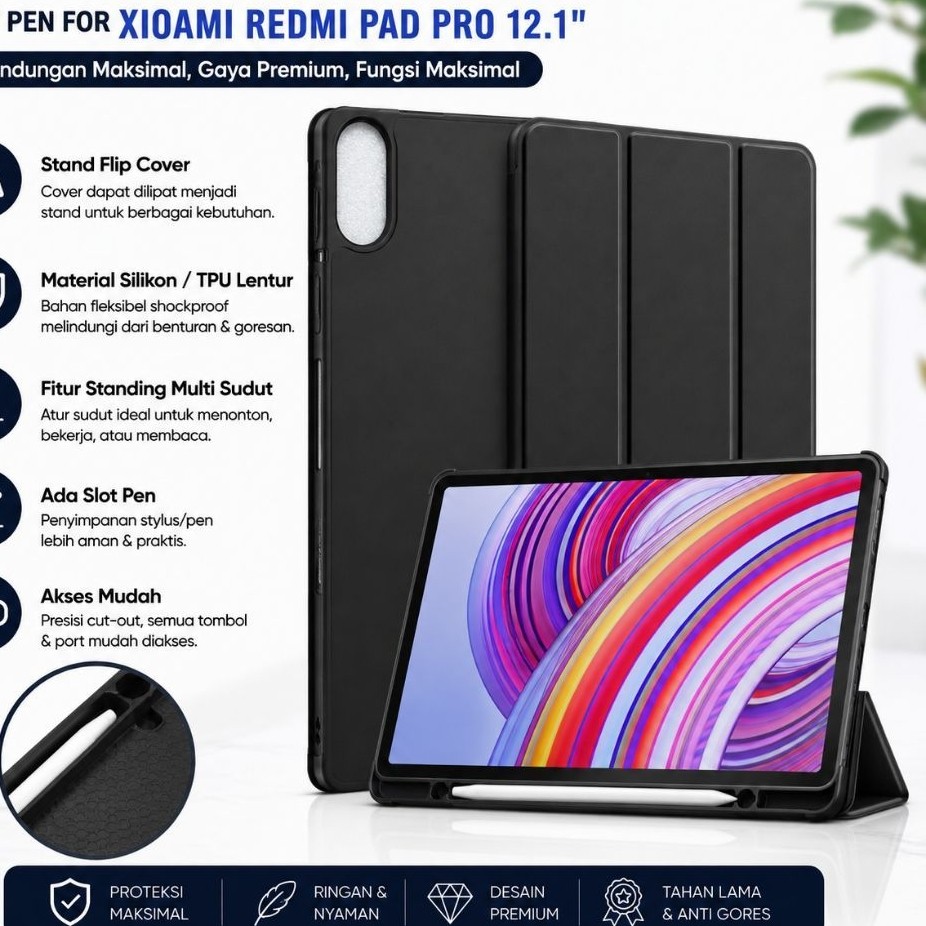 Flip Cover Slot Pen Xiaomi Redmi Pad Pro 12.1" Flip Cover Casing Tablet