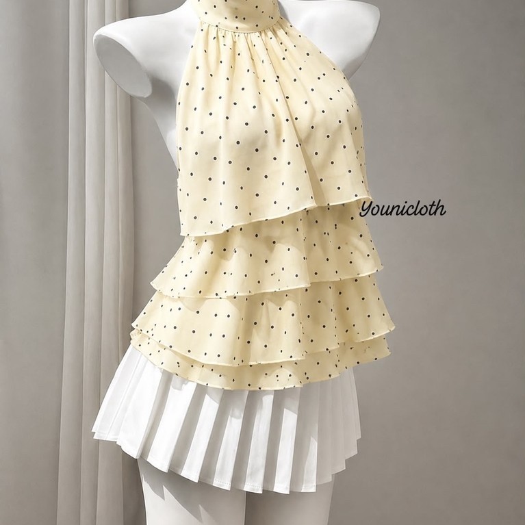 Younicloth - ISA TOP / Ruffle Polkadot Top