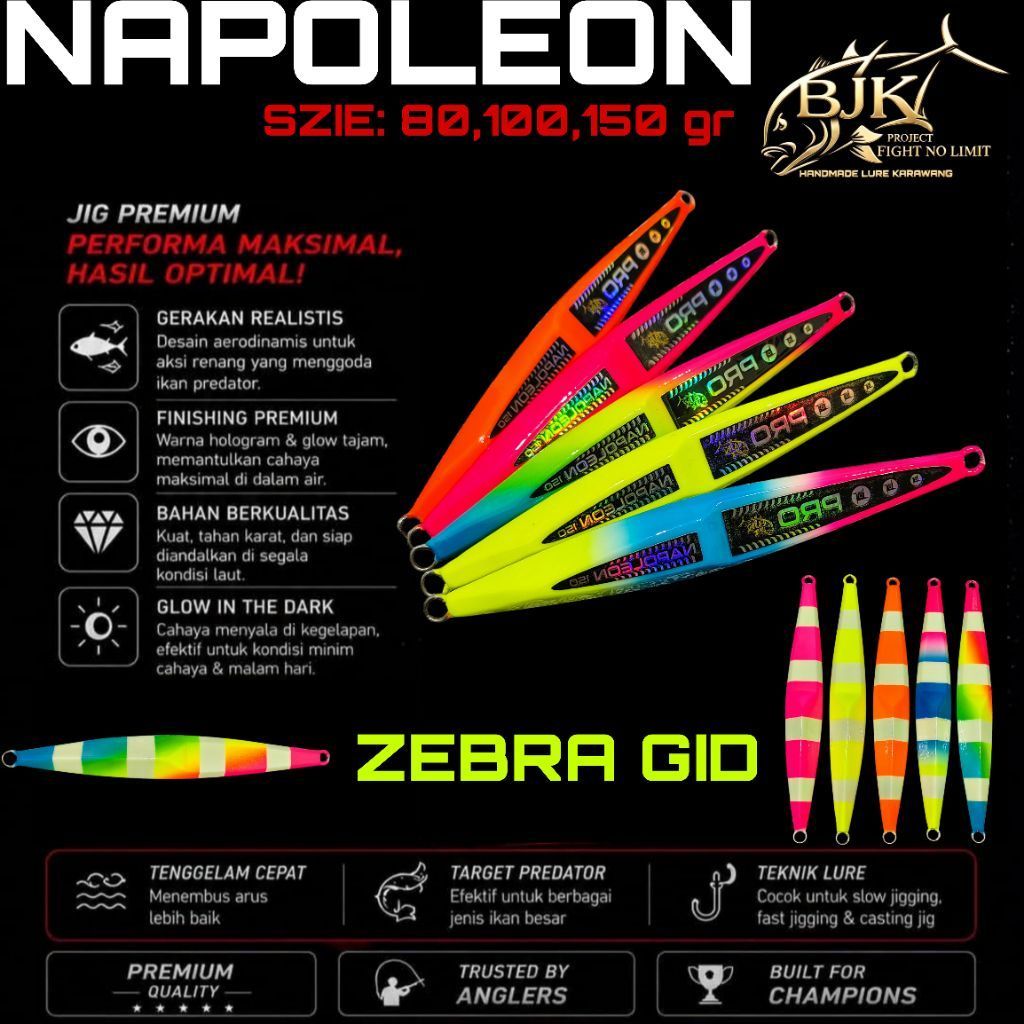METAL JIG NAPOLEON BJK 80,100,150g ZEBRA รุ่นใหม่ JIGGING BAIT BJK อุปกรณ์ตกปลา