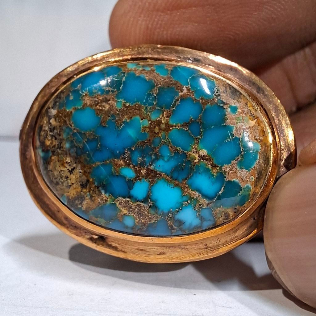 PERSIAN TURQUOISE BLUE COIN RING EST DIM 25x18x9 RING 9.5