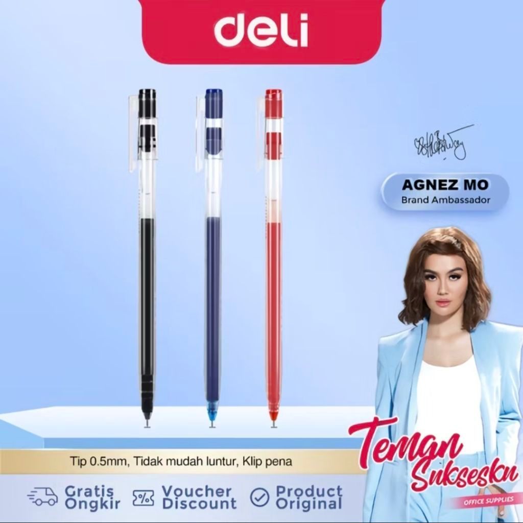 ปากกาเจล Deli 0.5 มม. A116 สีดํา/น้ําเงิน/แดง (1 ชิ้น) / ปากกาเจล 0.5 มม. / ปากกาเจล Deli