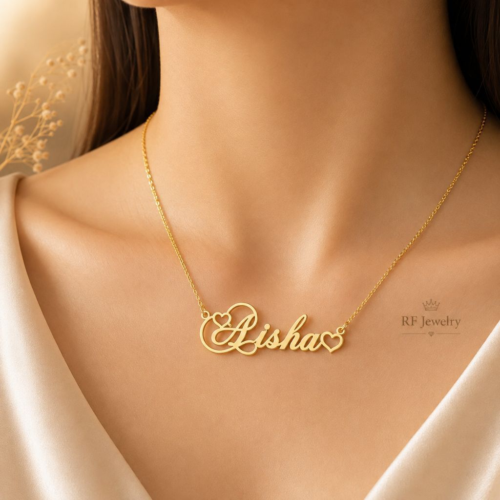 RF Jewelry - สร้อยคอชื่อไทเทเนียมแบบกําหนดเอง สร้อยคอชื่อแบบกําหนดเอง