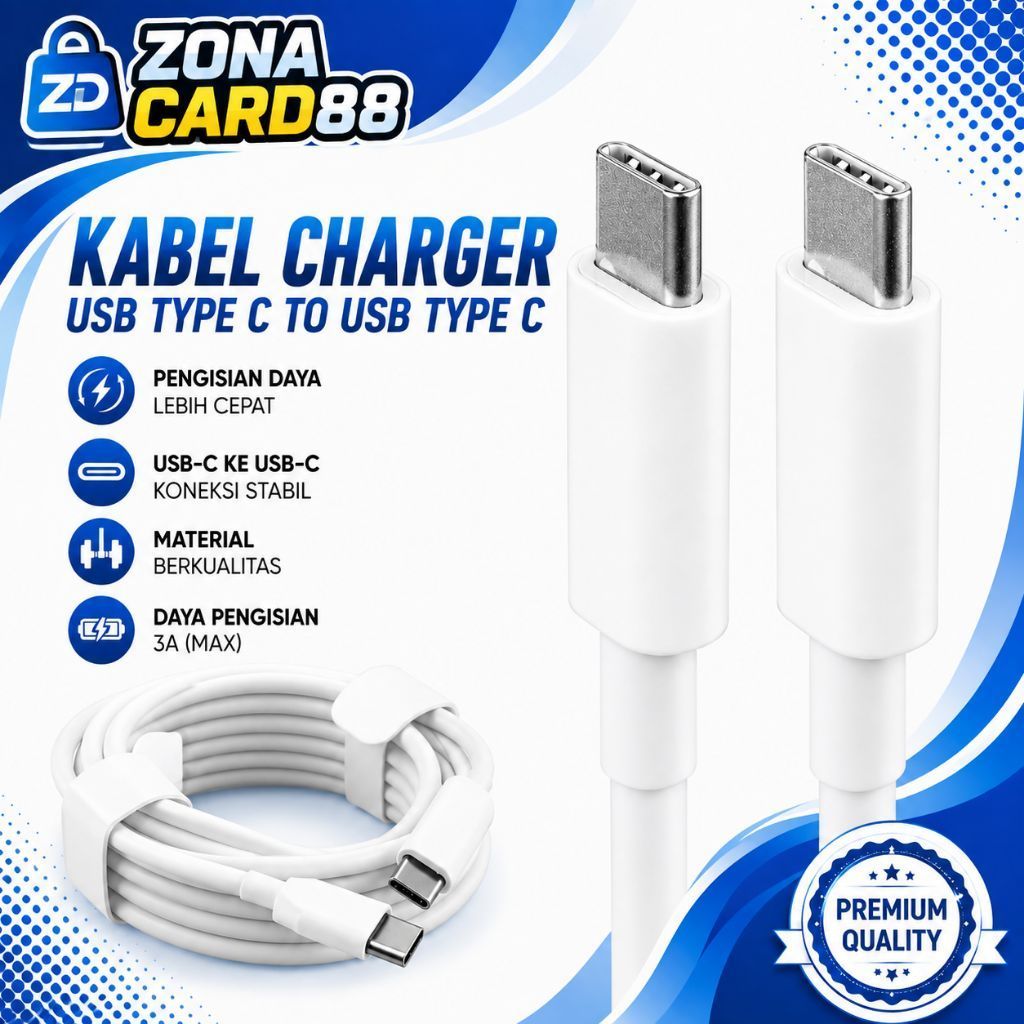 ZD ZONA CARD88 USB Type C to USB Type C 3A Max สายชาร์จสีขาว