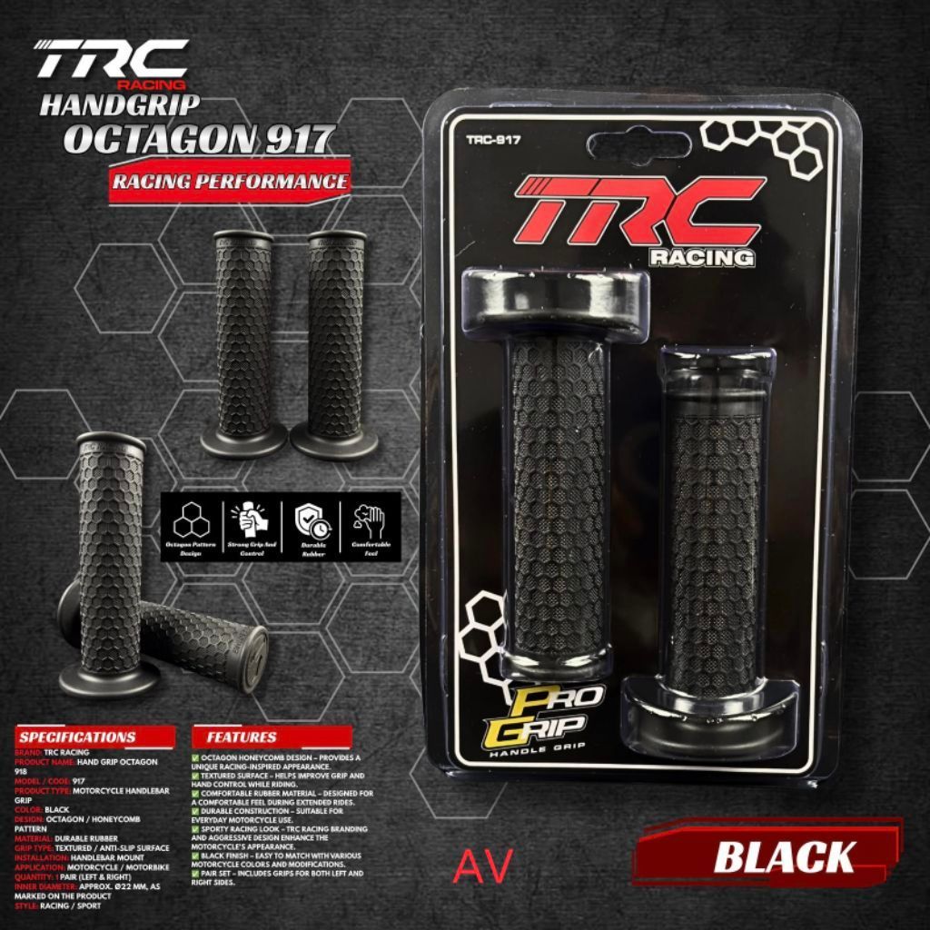 TRC Racing Handgrip Octagon 917 Pro Grip Handle Grip สีดําสําหรับรถจักรยานยนต์