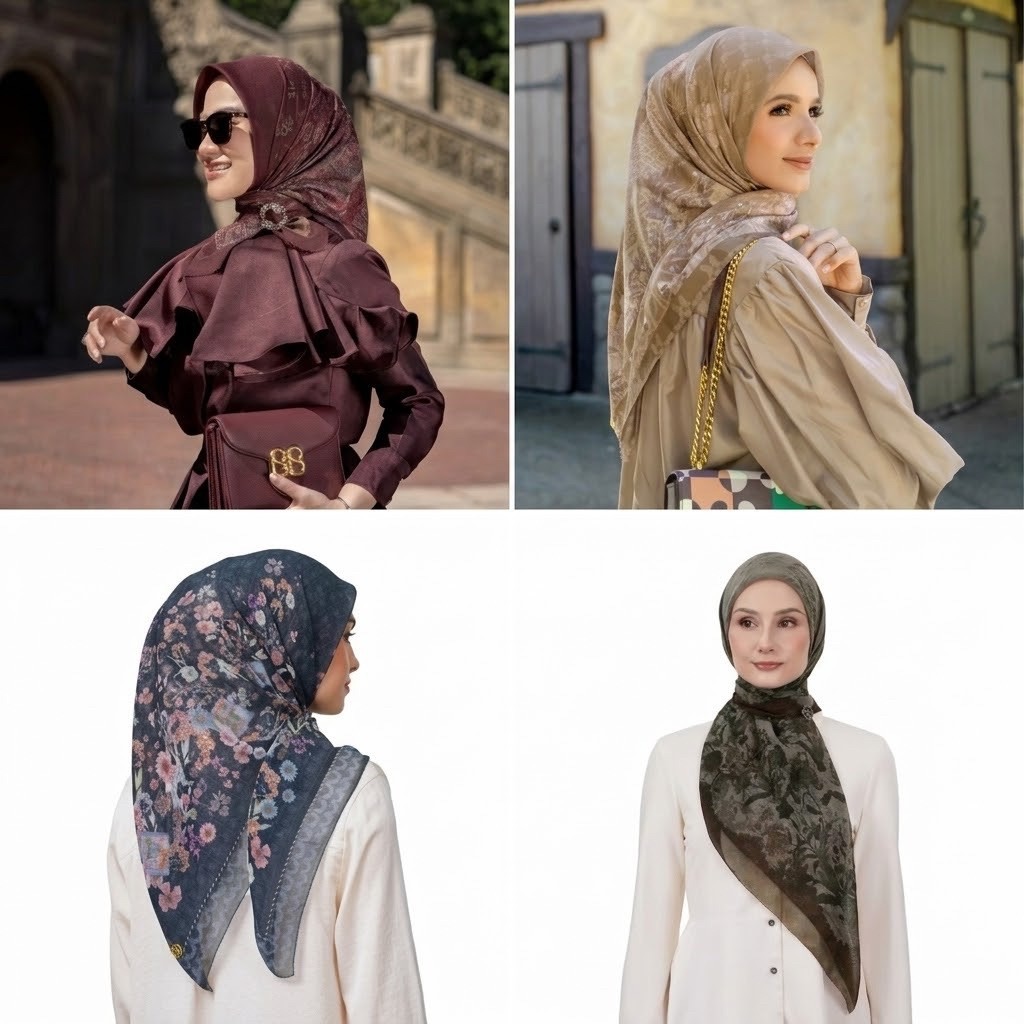 ใหม่ Hijab Buttonscarves เช่น WHS Modinity วันนี้ผ้าพันคอ New York Nada Puspita ผ้าพันคอโปสการ์ด Ser