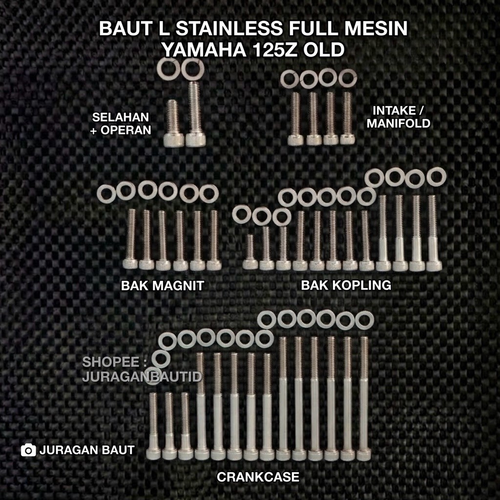MESIN Yamaha 125Z Full Engine L Bolt สแตนเลสแท้ L รหัสกุญแจ a2-70