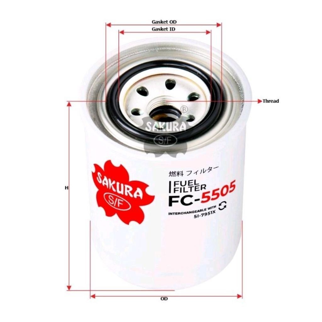 กรองน้ํามันเชื้อเพลิงซากุระดีเซล FC-5505 Sany SY135, Sany SY135C, Sany SY155, Sany SY155C, Sany SY20