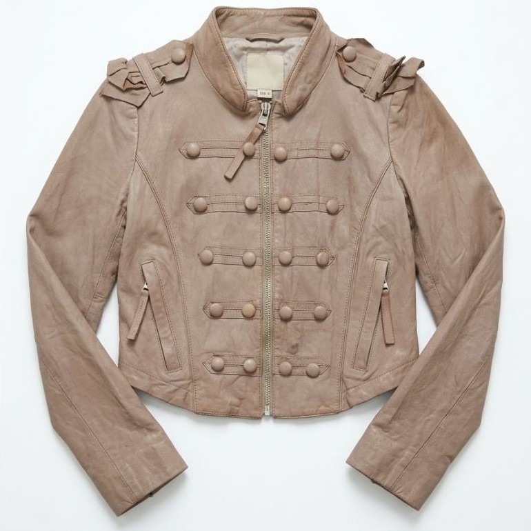 O2ND Aesthetic Military Cropped Leather Jacket Tan - Y2K Napolon Jacket Womens Streetwear Preloved