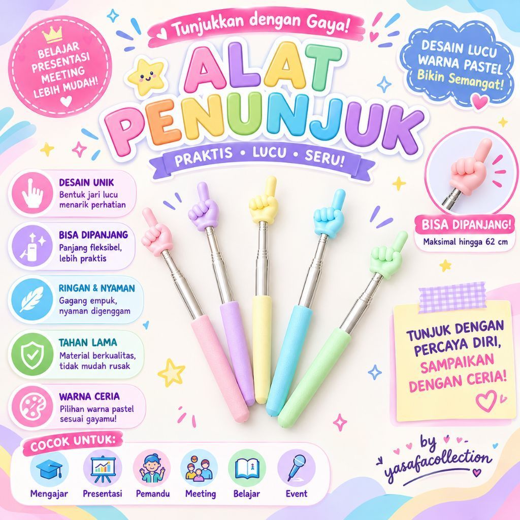 Telescopic Finger Stick Pointer ไวท์บอร์ดรูปนิ้วมือการเรียนรู้สําหรับเด็กน้ําหนักเบาและแบบพกพาคู่มือ