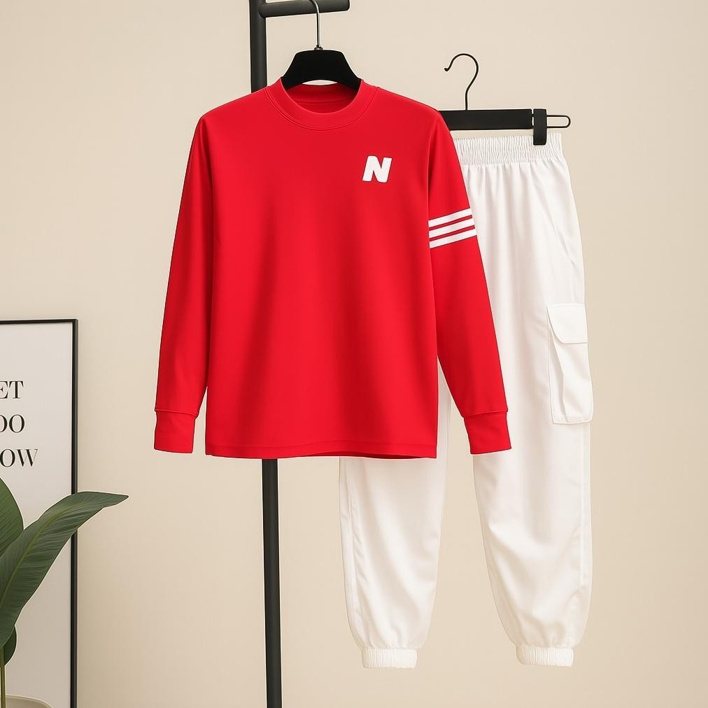 MERAH Hj-54 Fh-46 Naluna Studio N Haruka One Set Sporty Premium Red and White Independence Pants Sui