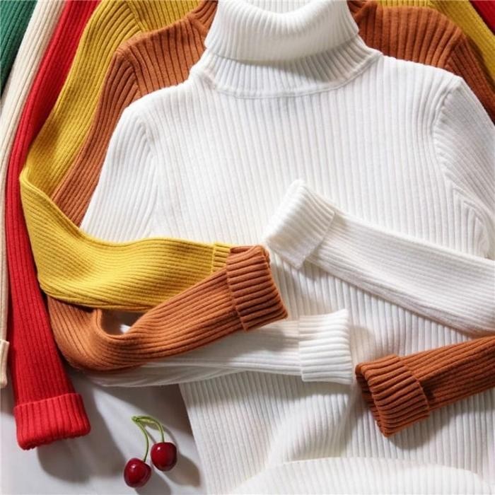 PFS เสื้อยืดคอเต่าถักผู้หญิงคอเต็มขายปลีก