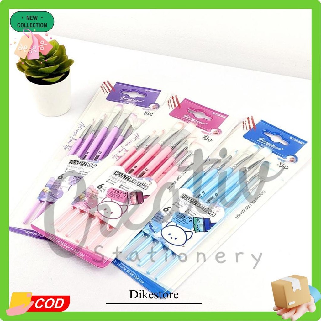 Giorgione Art Brush Set 6 Pc Round Flat Painting Brushes G-P20-6Mx Filtbert Aular Banget