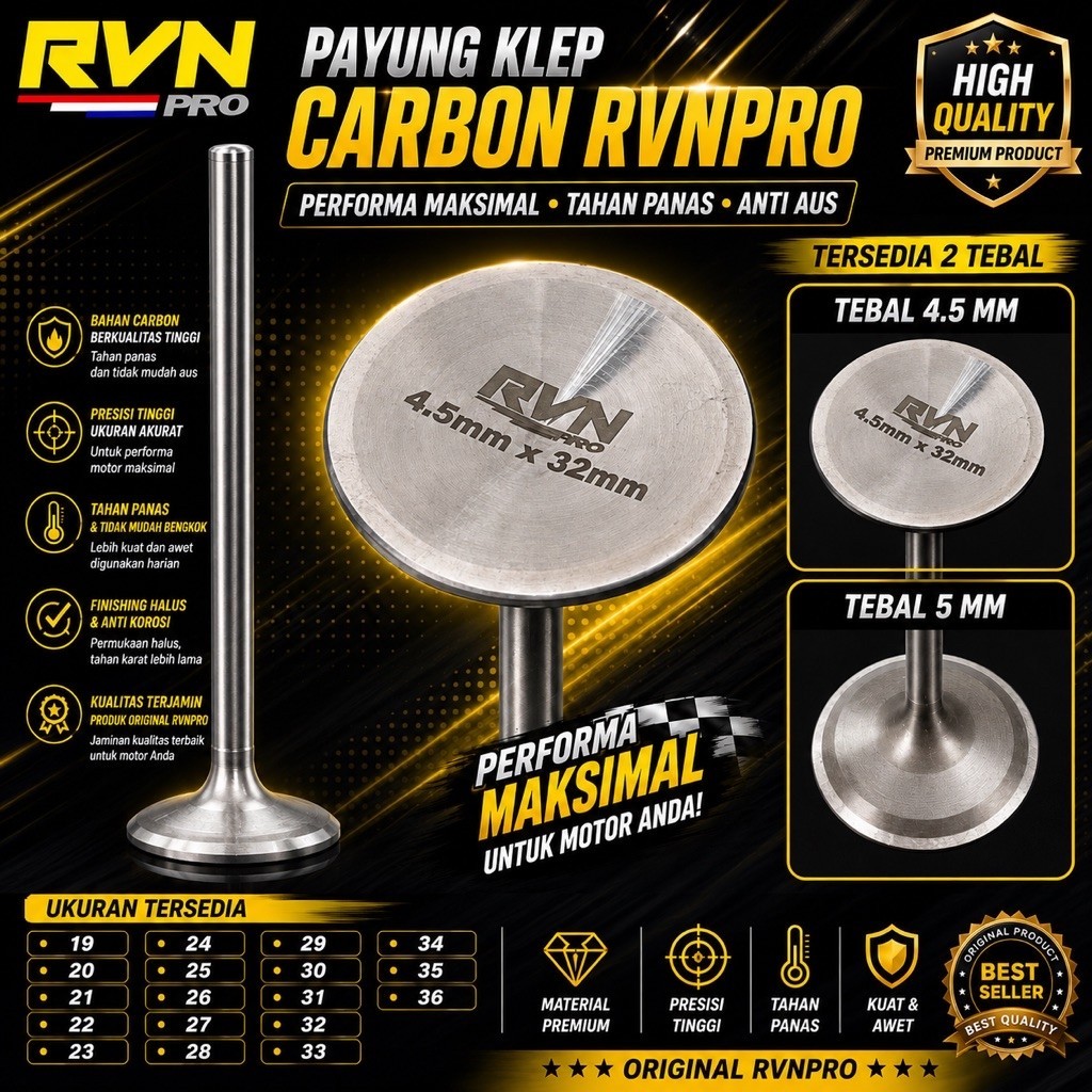 RVNPRO RACING VALVE UMBRELLA RVN THAILAND 19 20 22 23 24 25 26 27 28 29 30 31 32 33 34 35 36 MM - RVN RACING VALVE UMBRELLA ROD 4.5 & 5 MM CUSTOM SIZE UNIT