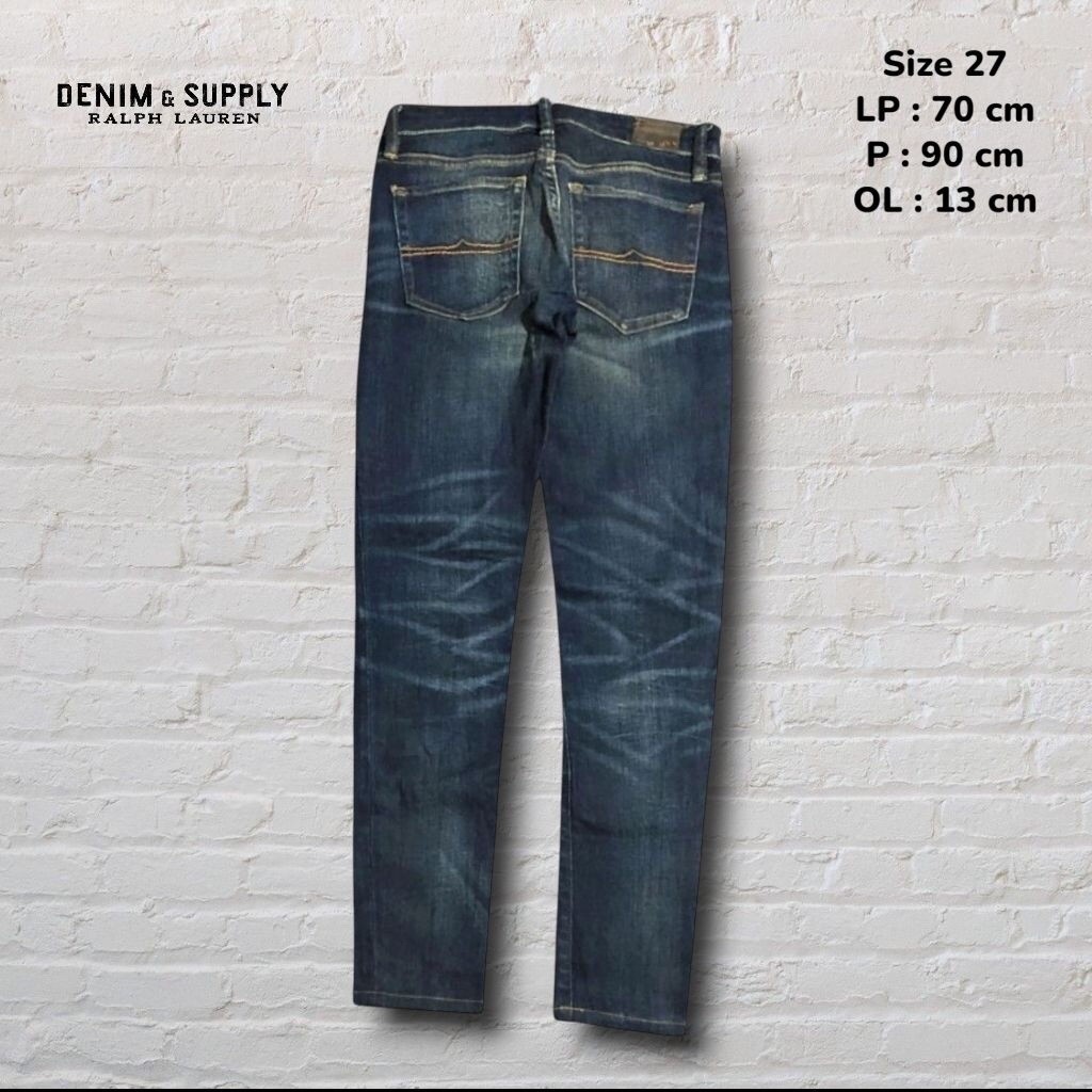 ขนาด 27 Ralph Lauren Blue Washed Ivory Skinny Denim & Supply กางเกงยีนส์กางเกง C2J2