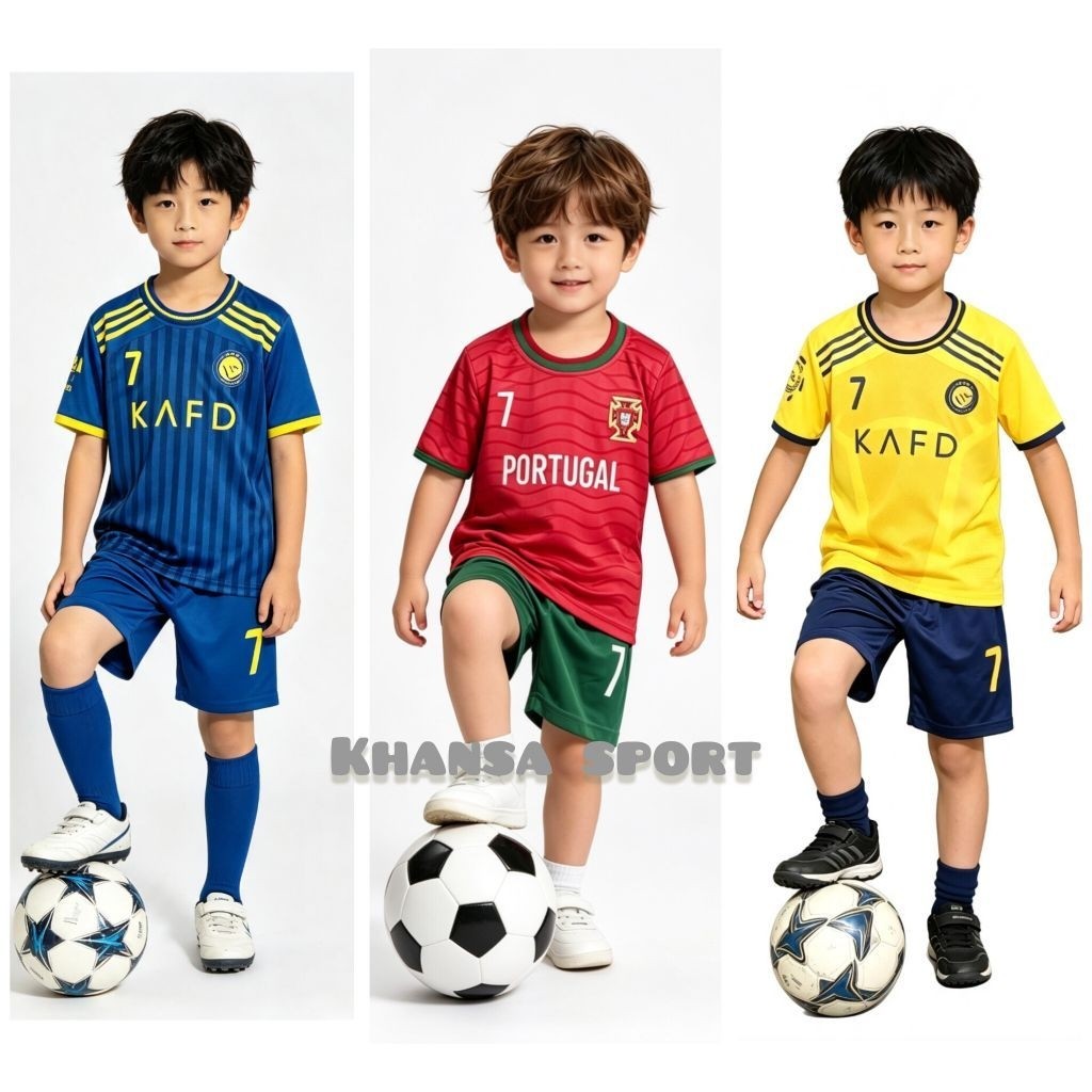 RONALDO PORTUGAL FOOTBALL SET RONALDO AL NASSR JERSEY KIDS FOOTBALL SHIRT AGES 1 ถึง 14 ปี