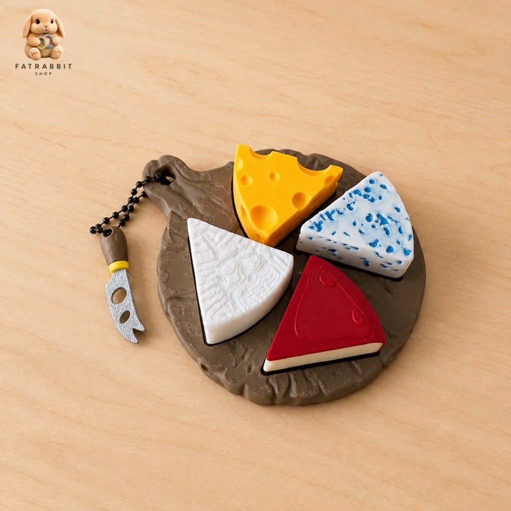 GANTUNGAN Clicker 3D พิมพ์ Fidget Cheese Board เนื้อหาพวงกุญแจที่ไม่ซ้ํากันน่ารัก 1 และ 4