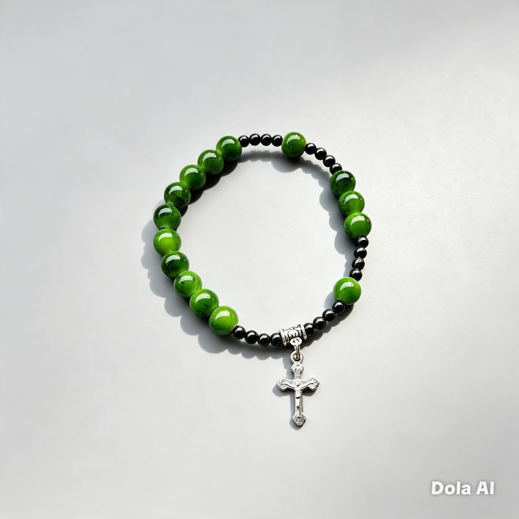 G388 HEAVY PEARL CROSS ROSARY BRACELET พรีเมี่ยมหยกแก้วคริสตัล